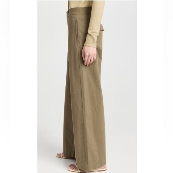 VINCE High-rise cotton twill wide-leg pants in Artichoke Size 12 - Picture 3 of 16